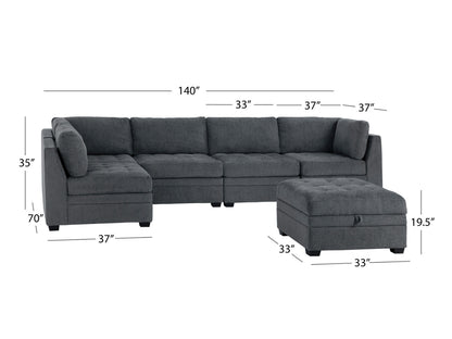 Nixon Fabric 6 Piece Modular Sectional Set - Gray