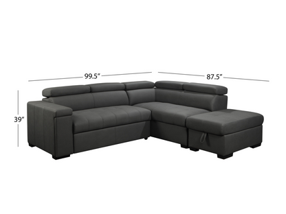 Miami Fabric Storage Sectional with Pullout Bed - Dark Gray