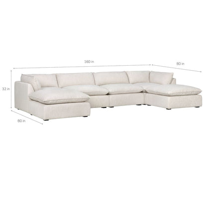 Luxe Boucle Fabric 6pc U-Shaped Sectional, Oat
