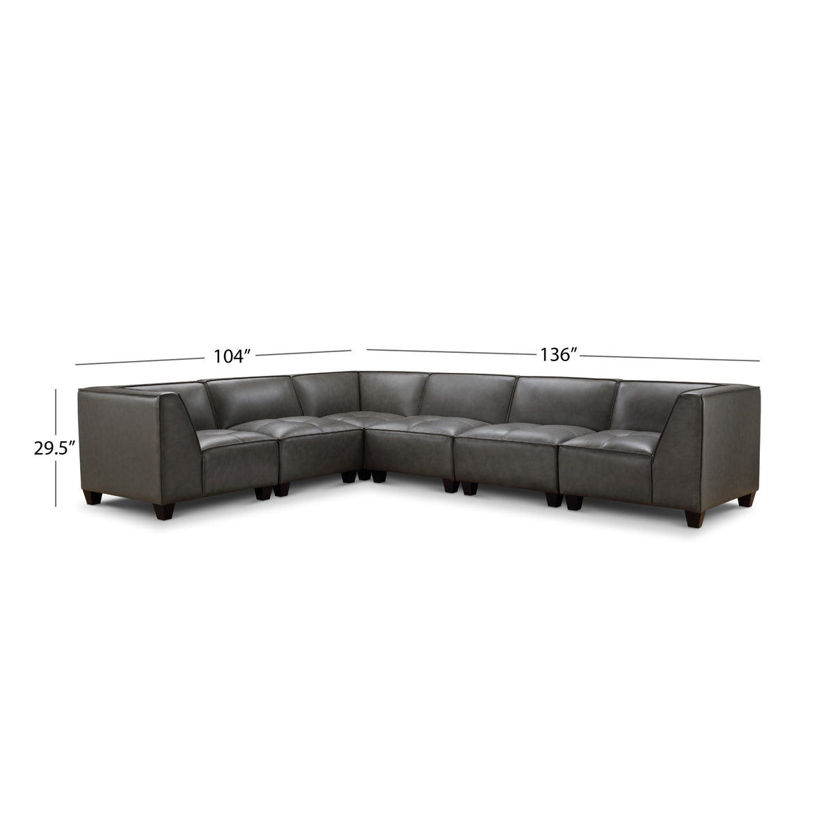 Wallingford 6-pc Modular Leather Sectional, Dark Gray