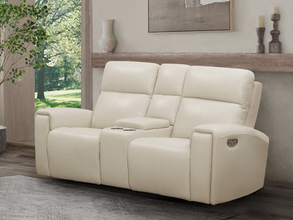Keegan Power Reclining Leather Loveseat - Ivory