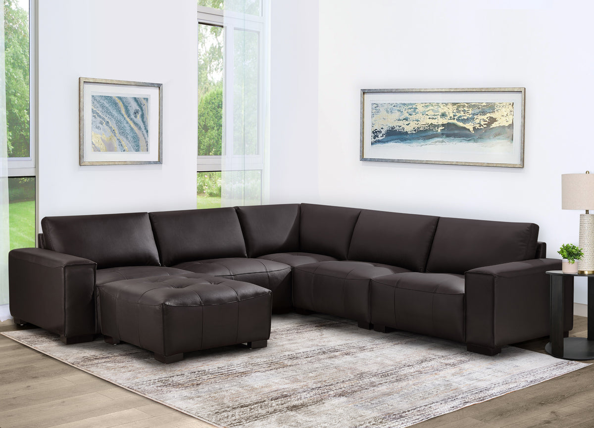 Teagan 6-pc Leather Modular Sectional  - Brown