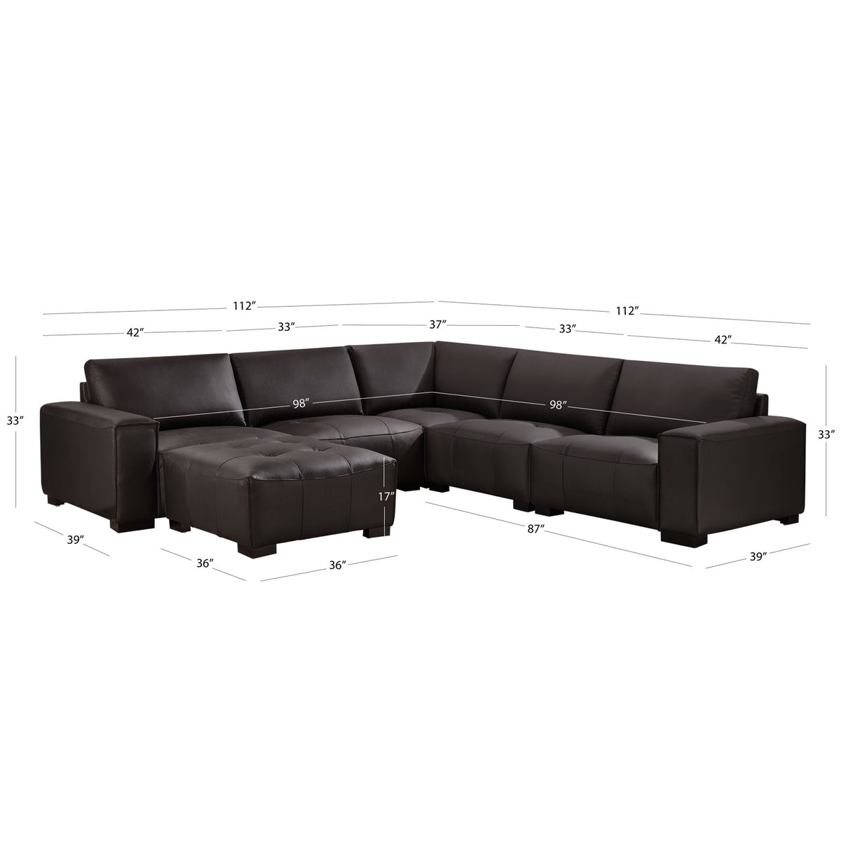 Teagan 6-pc Leather Modular Sectional  - Brown