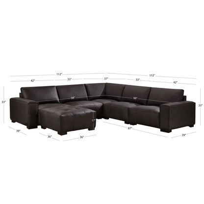 Teagan 6-pc Leather Modular Sectional  - Brown