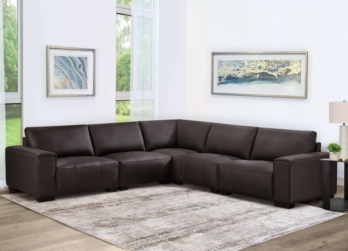 Teagan 6-pc Leather Modular Sectional  - Brown