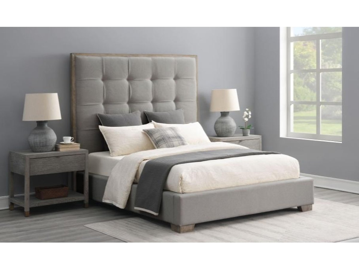 Eleanor Tufted Fabric Bed - Gray - Queen