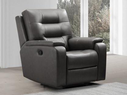 Waylen Top-Grain Leather Manual Recliner - Gray