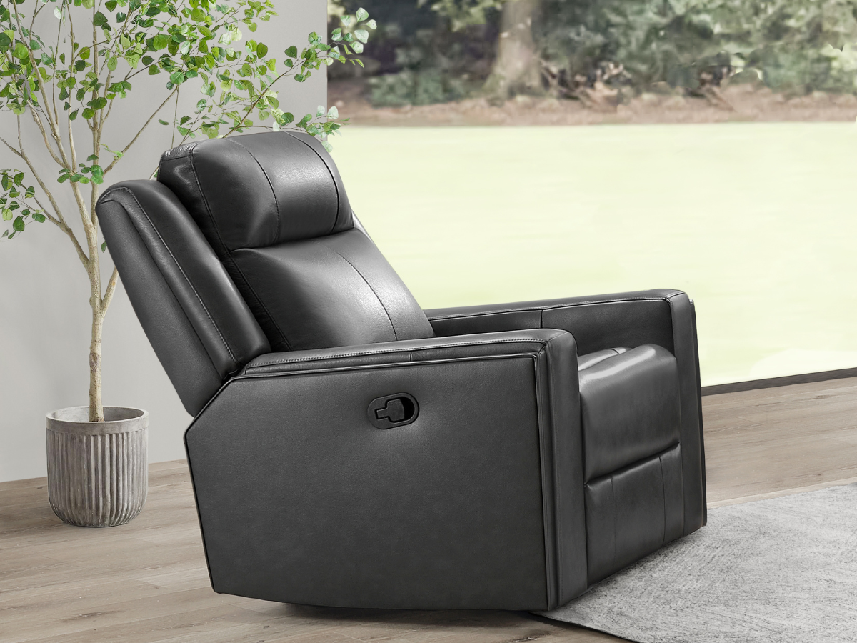 Rhodes Top-Grain Leather Manual Recliner - Gray