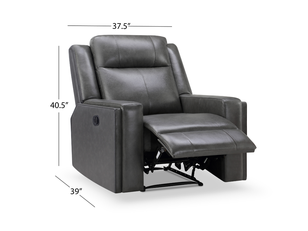 Rhodes Top-Grain Leather Manual Recliner - Gray