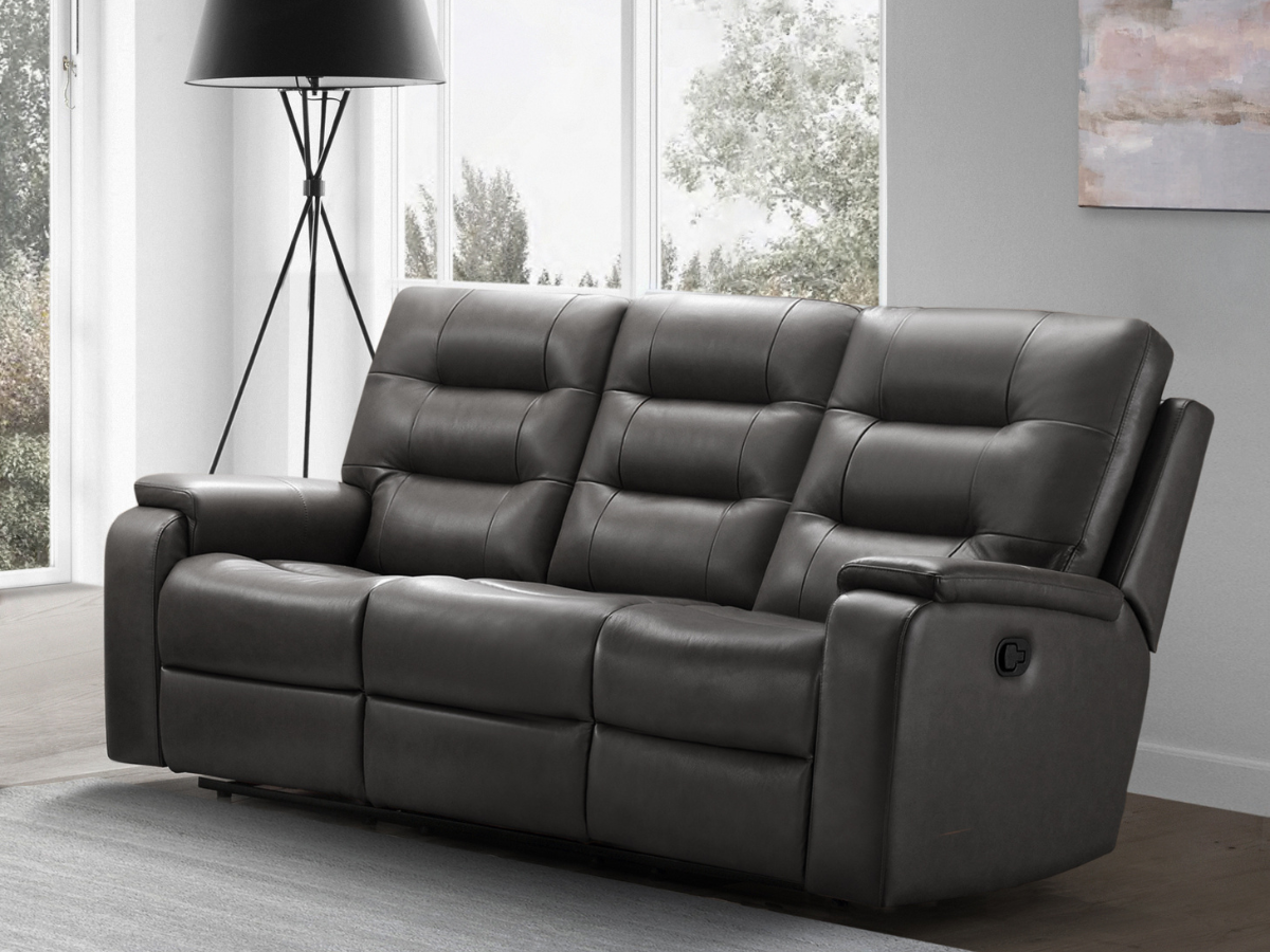 Waylen Top-Grain Leather Manual Reclining Sofa - Gray