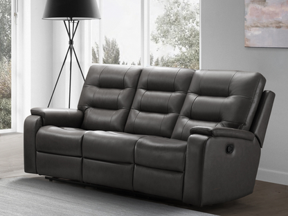 Waylen Top-Grain Leather Manual Reclining Sofa - Gray
