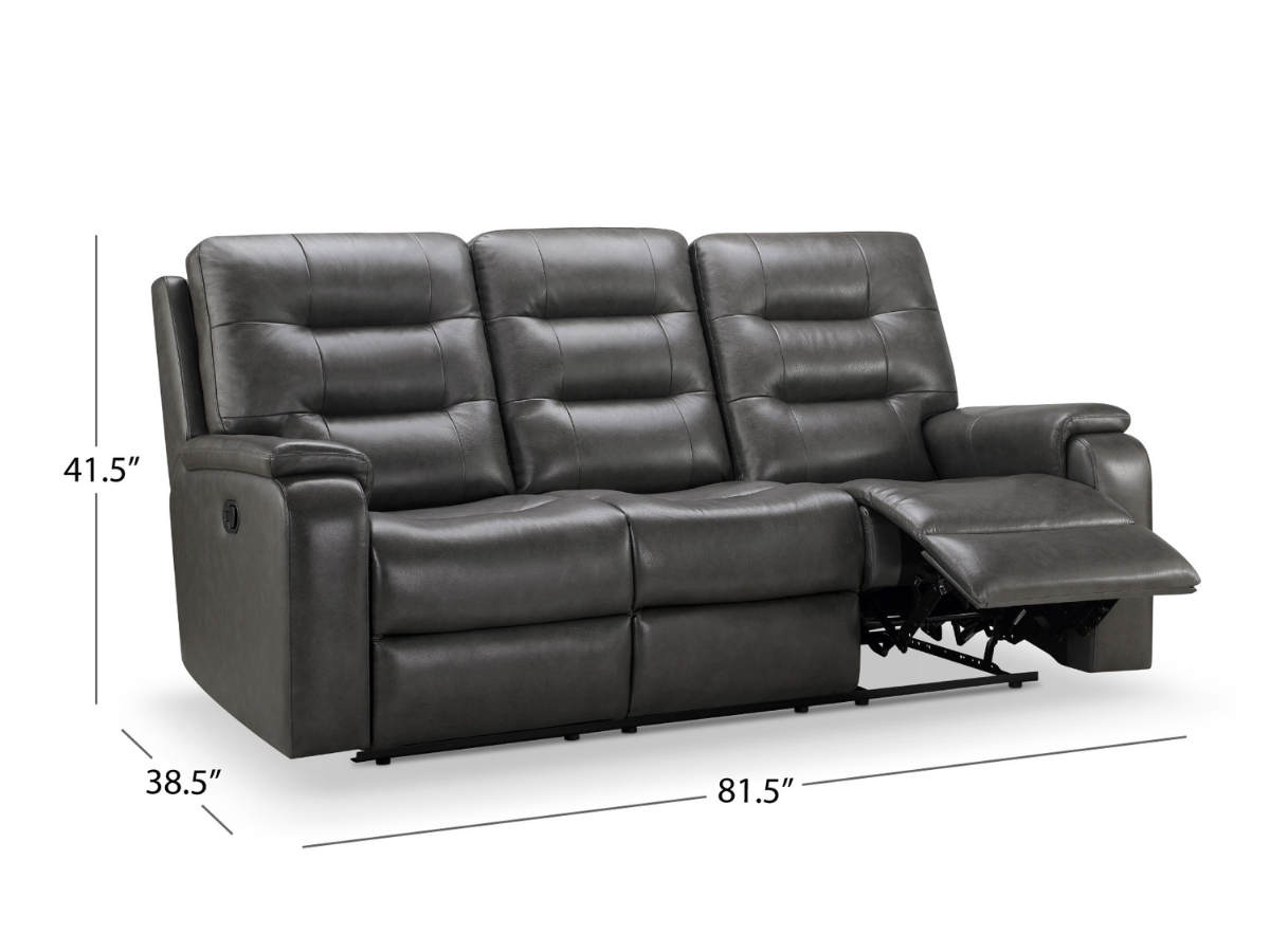 Waylen Top-Grain Leather Manual Reclining Sofa - Gray
