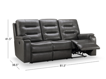 Waylen Top-Grain Leather Manual Reclining Sofa - Gray