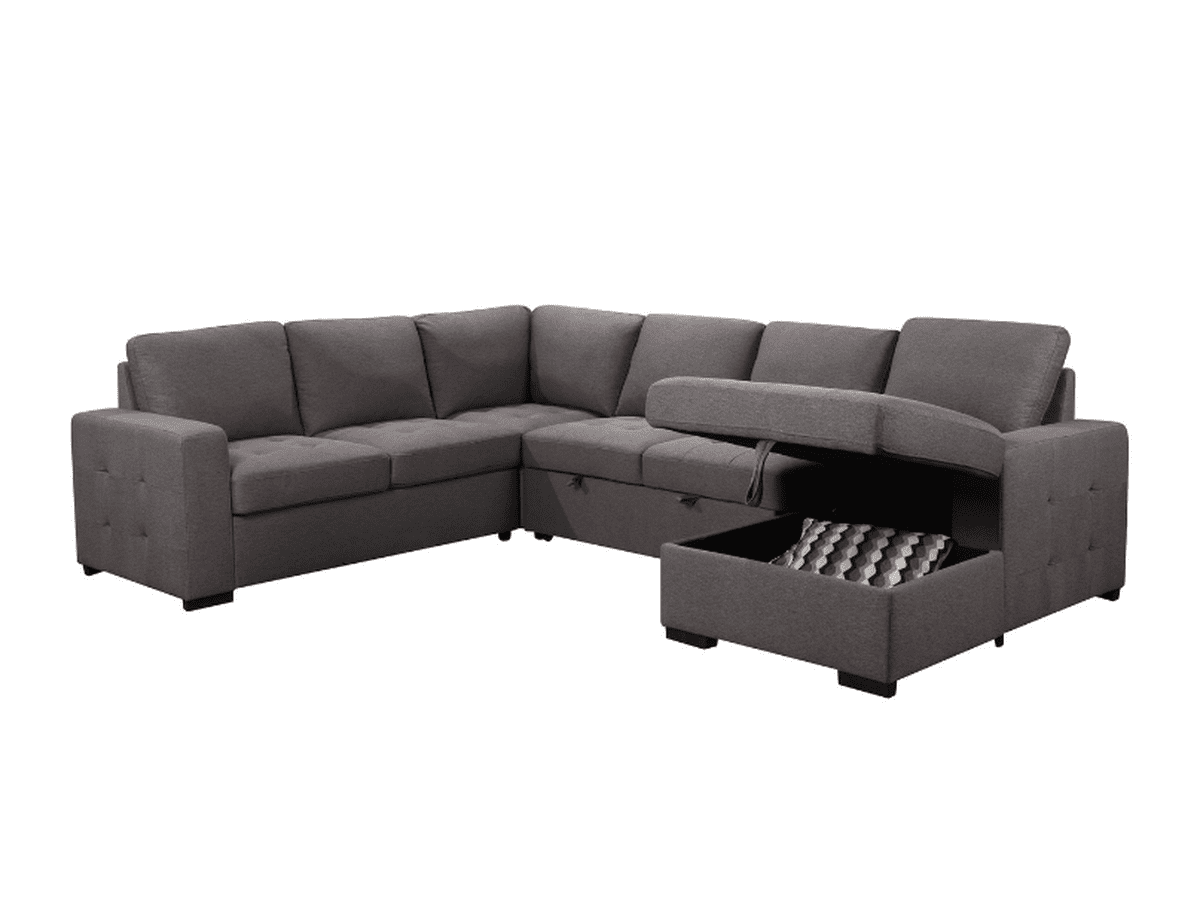 Jameson 6-pc Fabric Storage Sectional with Pullout Bed - Gray