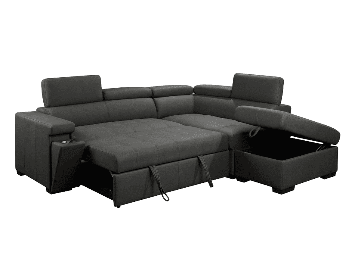 Miami Fabric Storage Sectional with Pullout Bed - Dark Gray