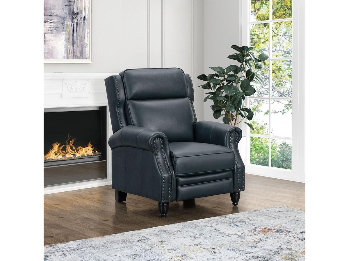 Pollenzo Leather Pushback Recliner, Blue Default Title