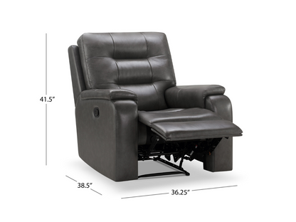 Waylen Top-Grain Leather Manual Recliner - Gray