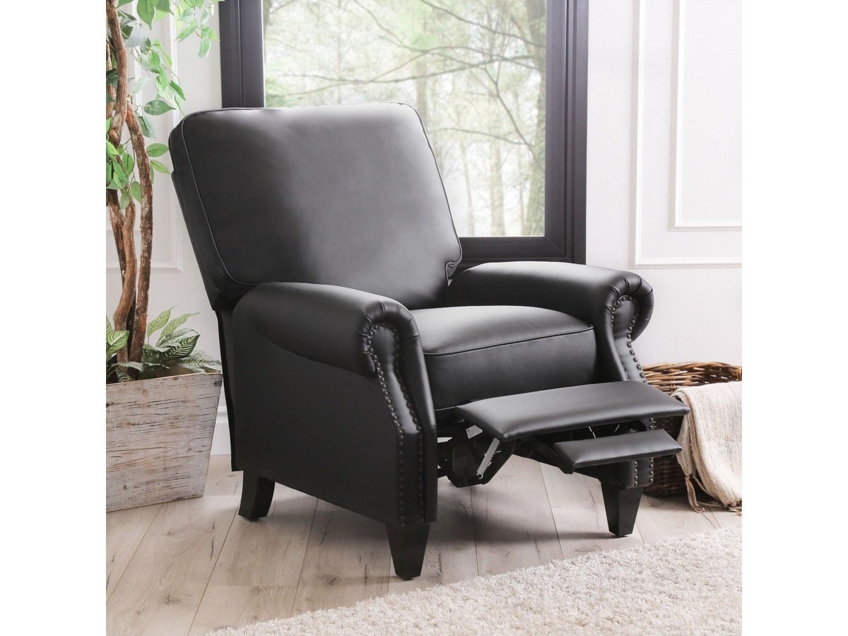 Carla Leather Pushback Recliner, Black Default Title