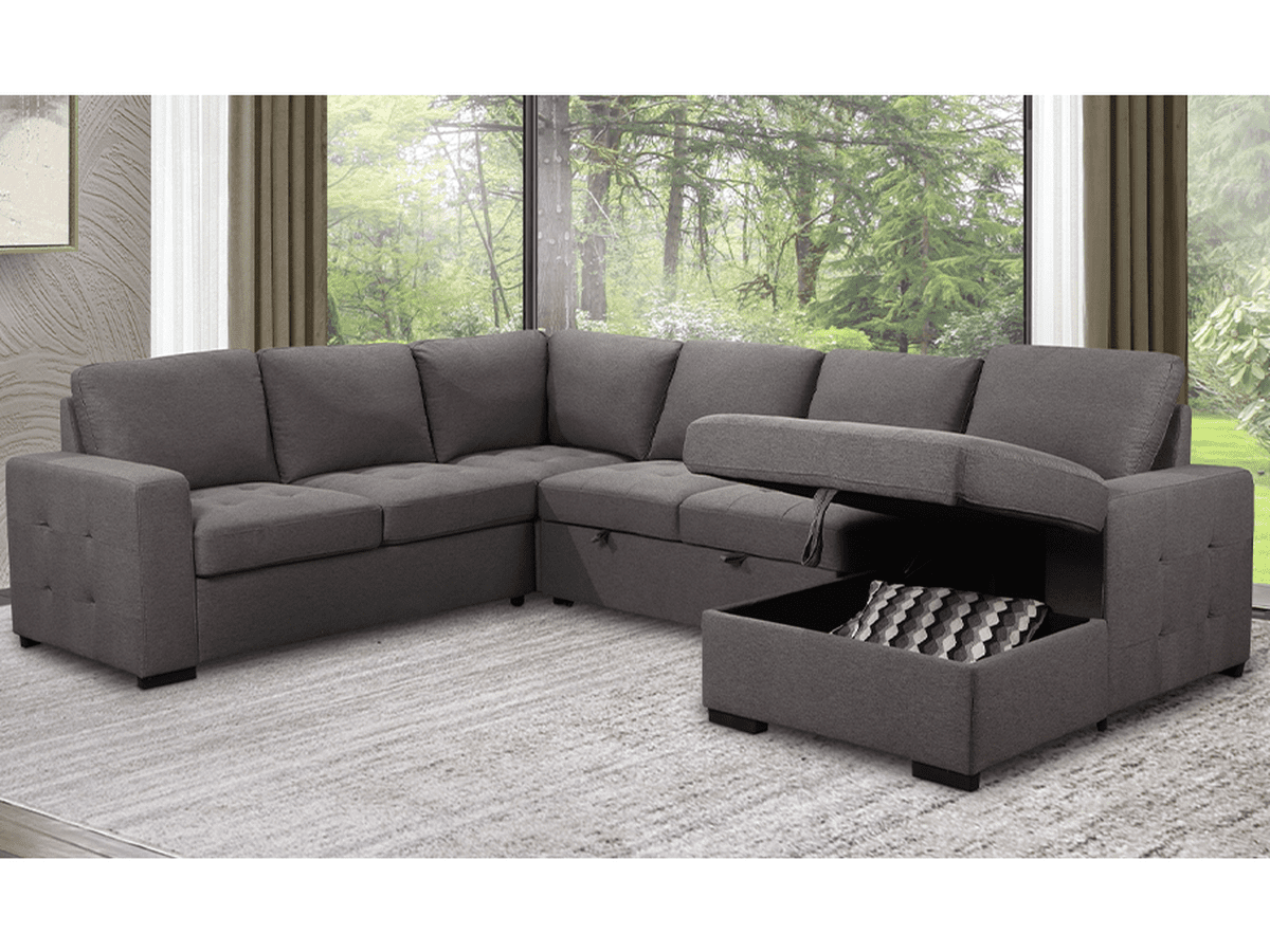 Jameson 6-pc Fabric Storage Sectional with Pullout Bed - Gray